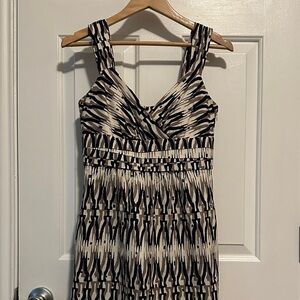 Ann Taylor Black and Cream Geometric Midi Dress